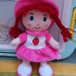 PURPLE CLOTH DOLL WITH RED CAP AND HAIR FOR GILRS STRAWBERRY EMBROIDERY