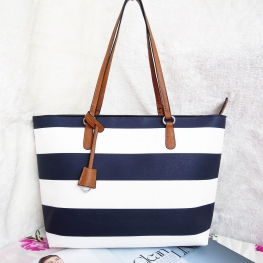 CUTE BAGS - PU - WHITE NAVY STRIPS SHOPPER