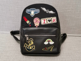 CUTE BAGS - PU & POLYESTER -BLACK EMBROIDERY DECORATION BACKPACK